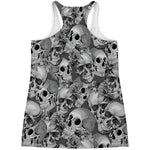 Monochrome Skull Flowers Pattern Print Women's Racerback Tank Top