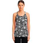 Monochrome Skull Flowers Pattern Print Women's Racerback Tank Top