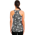 Monochrome Skull Flowers Pattern Print Women's Racerback Tank Top