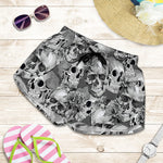Monochrome Skull Flowers Pattern Print Women's Shorts