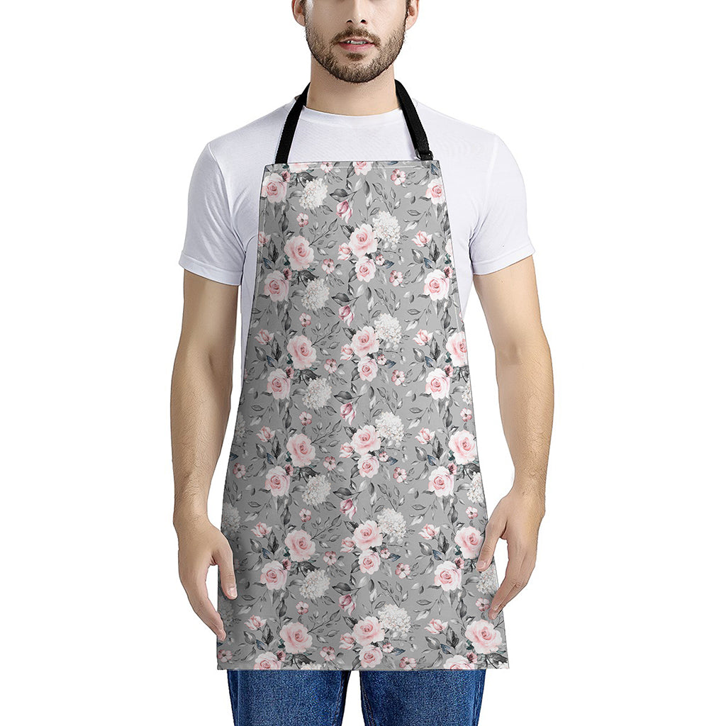 Monochrome Spring Floral Print Apron