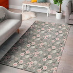Monochrome Spring Floral Print Area Rug