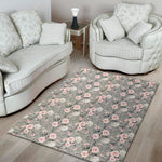 Monochrome Spring Floral Print Area Rug