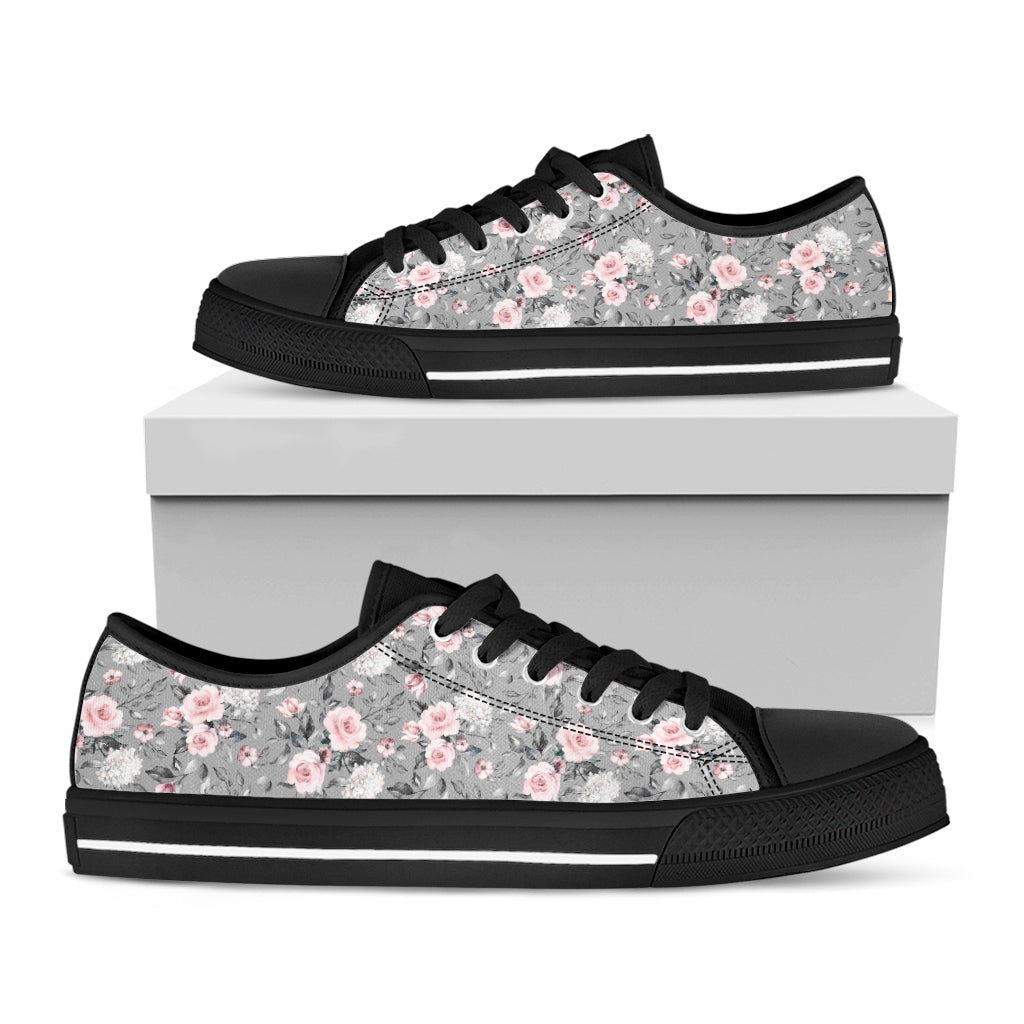 Monochrome Spring Floral Print Black Low Top Shoes