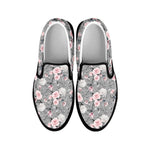 Monochrome Spring Floral Print Black Slip On Shoes