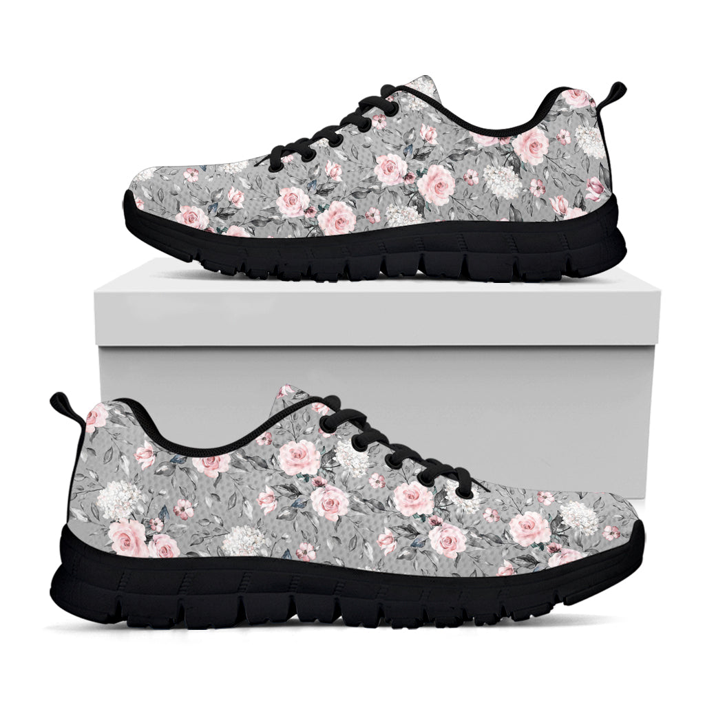 Monochrome Spring Floral Print Black Sneakers
