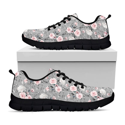 Monochrome Spring Floral Print Black Sneakers