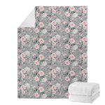 Monochrome Spring Floral Print Blanket