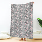 Monochrome Spring Floral Print Blanket