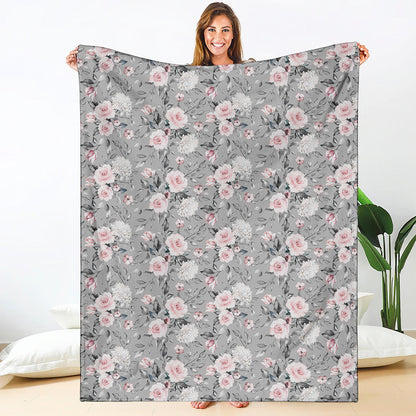 Monochrome Spring Floral Print Blanket