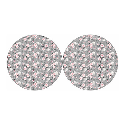 Monochrome Spring Floral Print Car Coasters