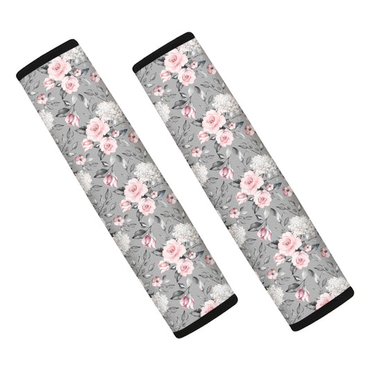 Monochrome Spring Floral Print Car Seat Belt Covers