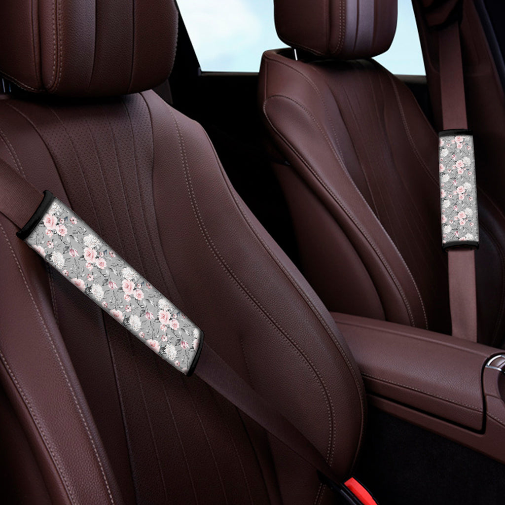 Monochrome Spring Floral Print Car Seat Belt Covers