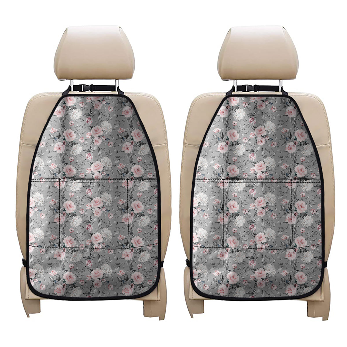 Monochrome Spring Floral Print Car Seat Organizers