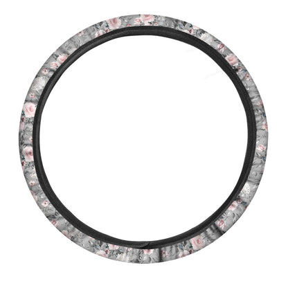 Monochrome Spring Floral Print Car Steering Wheel Cover