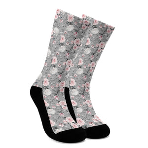 Monochrome Spring Floral Print Crew Socks