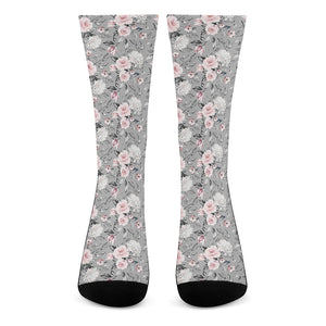 Monochrome Spring Floral Print Crew Socks