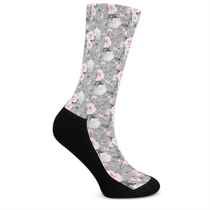 Monochrome Spring Floral Print Crew Socks