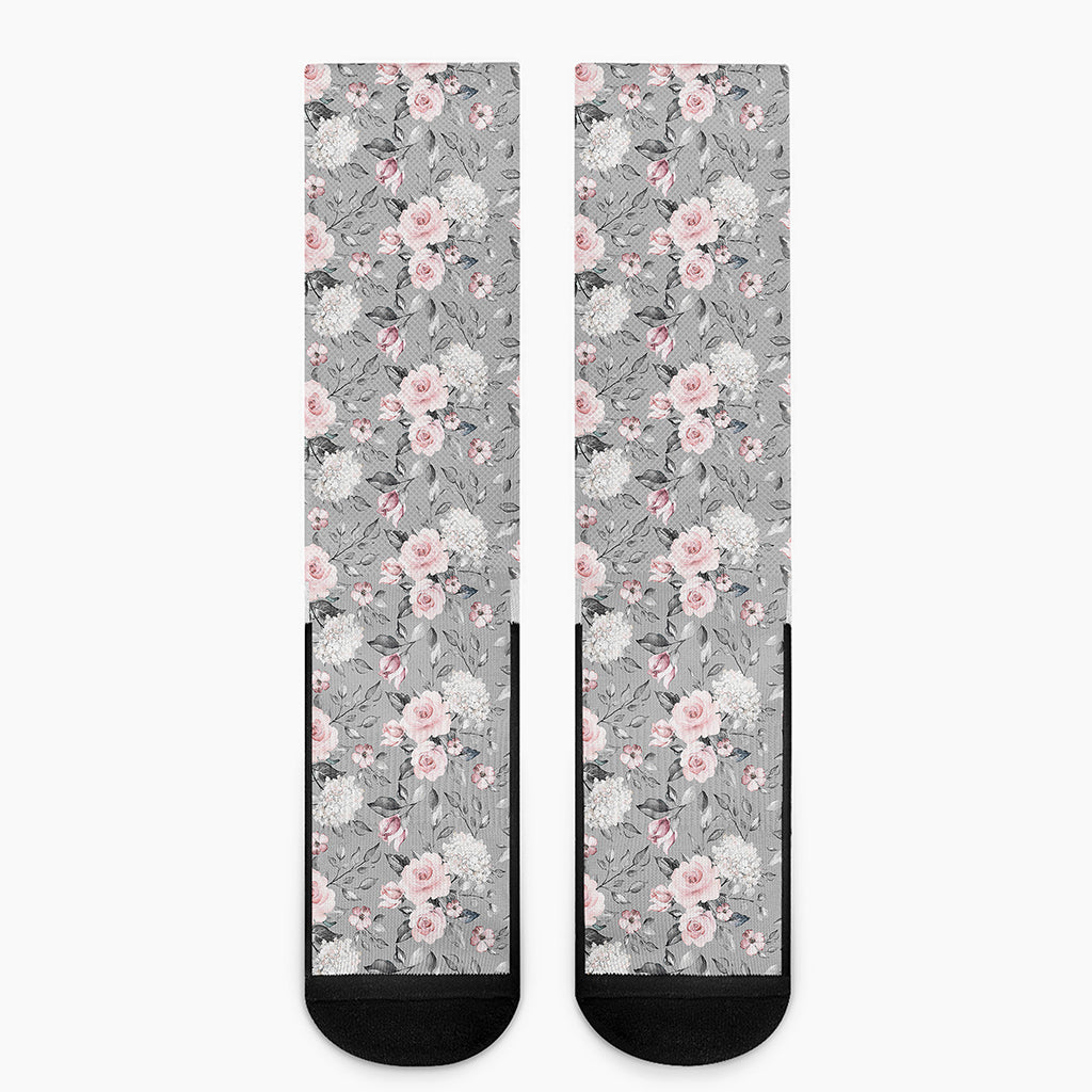 Monochrome Spring Floral Print Crew Socks