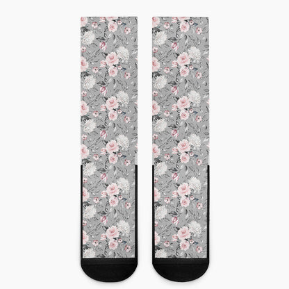 Monochrome Spring Floral Print Crew Socks