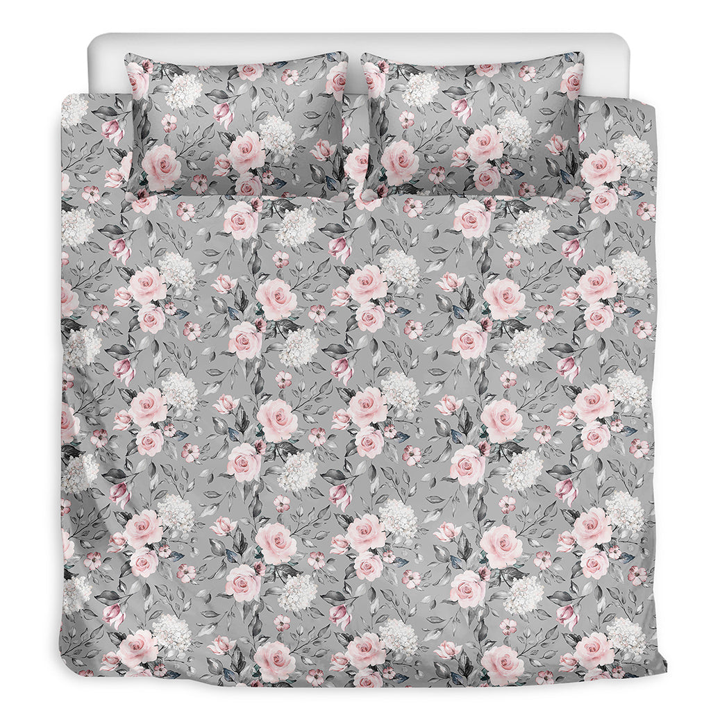Monochrome Spring Floral Print Duvet Cover Bedding Set