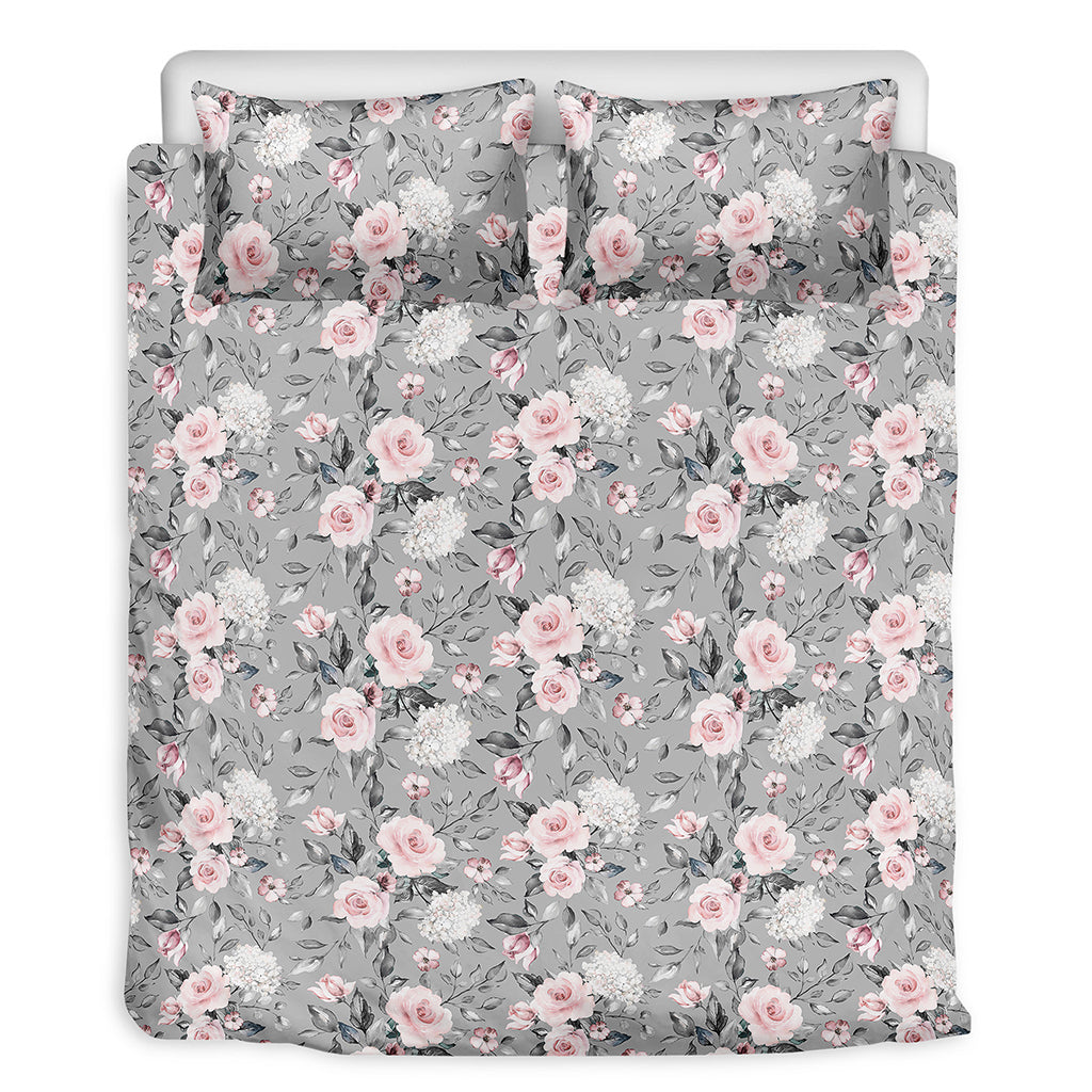 Monochrome Spring Floral Print Duvet Cover Bedding Set