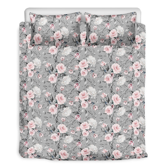 Monochrome Spring Floral Print Duvet Cover Bedding Set