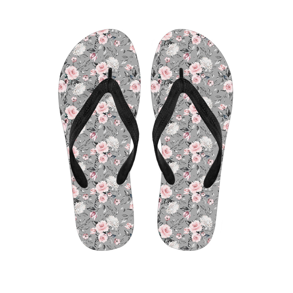 Monochrome Spring Floral Print Flip Flops
