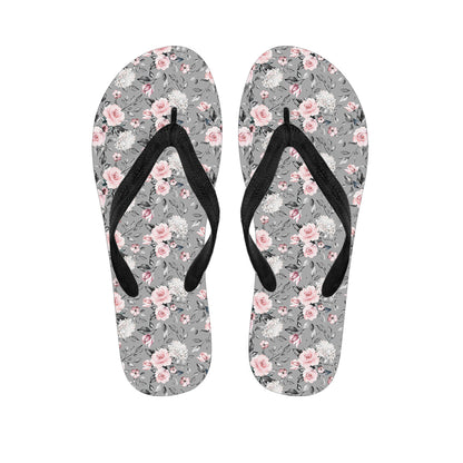 Monochrome Spring Floral Print Flip Flops