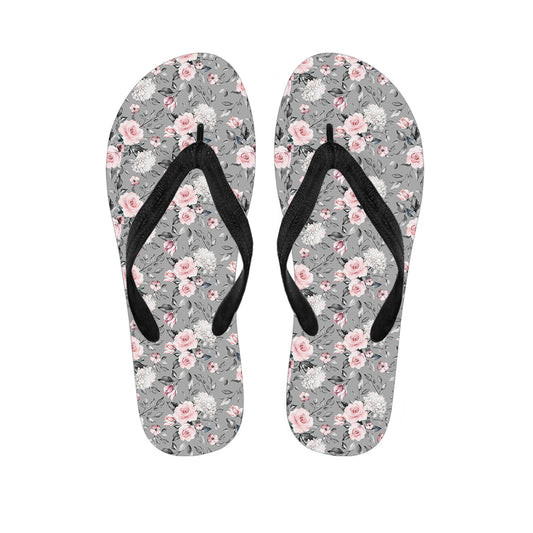 Monochrome Spring Floral Print Flip Flops