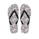 Monochrome Spring Floral Print Flip Flops