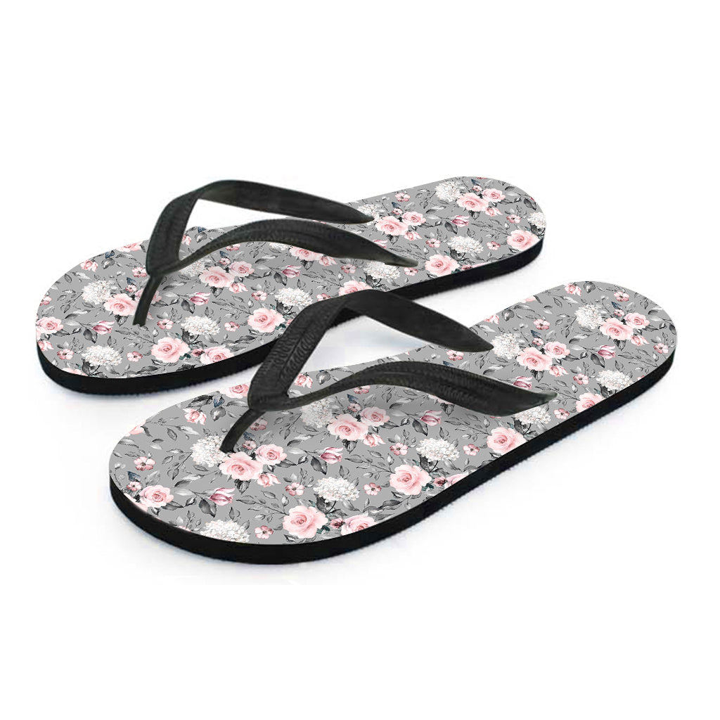Monochrome Spring Floral Print Flip Flops