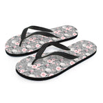 Monochrome Spring Floral Print Flip Flops