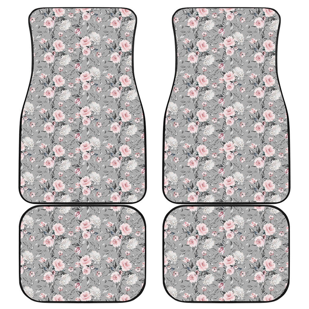 Monochrome Spring Floral Print Front and Back Car Floor Mats