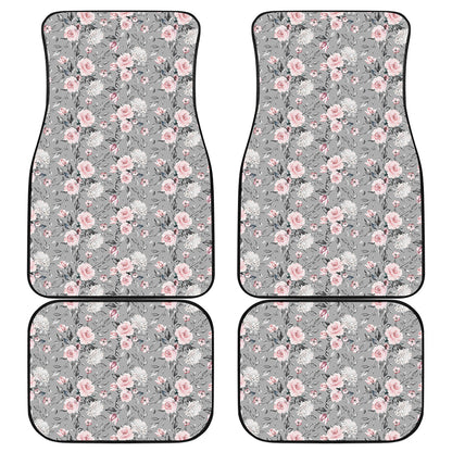 Monochrome Spring Floral Print Front and Back Car Floor Mats
