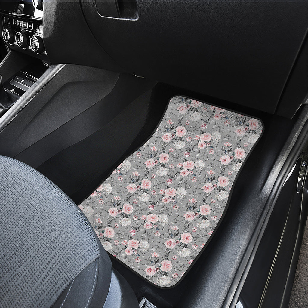 Monochrome Spring Floral Print Front and Back Car Floor Mats