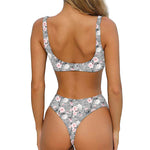 Monochrome Spring Floral Print Front Bow Tie Bikini
