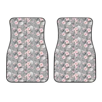 Monochrome Spring Floral Print Front Car Floor Mats