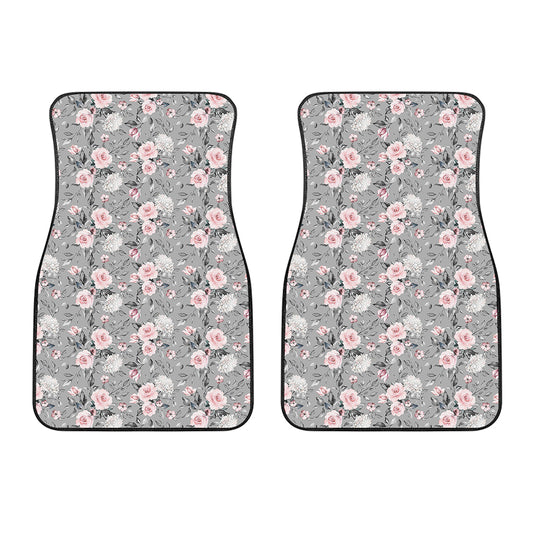 Monochrome Spring Floral Print Front Car Floor Mats