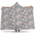 Monochrome Spring Floral Print Hooded Blanket