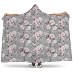 Monochrome Spring Floral Print Hooded Blanket
