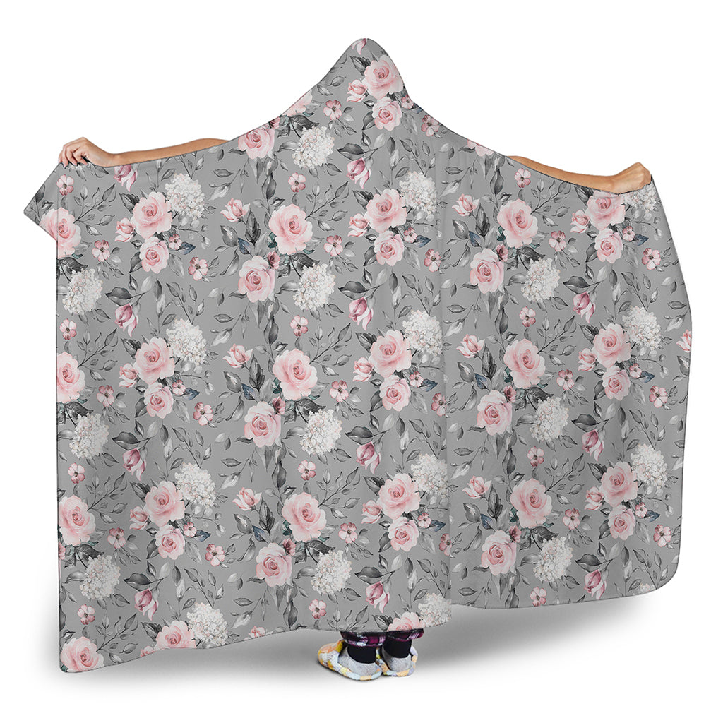 Monochrome Spring Floral Print Hooded Blanket