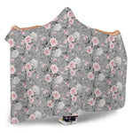 Monochrome Spring Floral Print Hooded Blanket