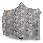 Monochrome Spring Floral Print Hooded Blanket