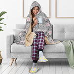 Monochrome Spring Floral Print Hooded Blanket