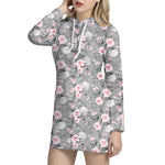 Monochrome Spring Floral Print Hoodie Dress