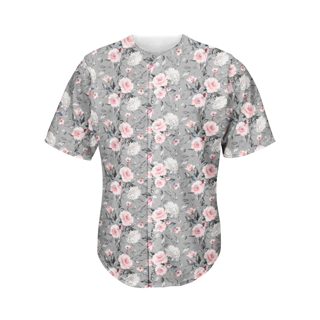 Monochrome Spring Floral Print Men's Baseball Jersey