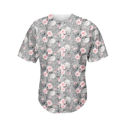 Monochrome Spring Floral Print Men's Baseball Jersey