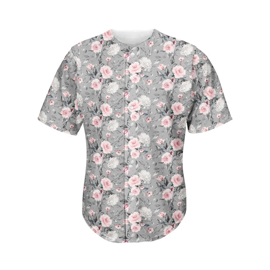 Monochrome Spring Floral Print Men's Baseball Jersey