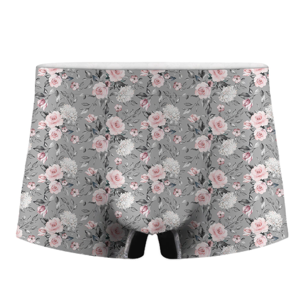 Monochrome Spring Floral Print Men's Boxer Briefs